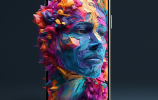 futuristic, high-tech, Elevating Generative AI on Smartphones, hyper-detailed, hyper-realistic, bold colors